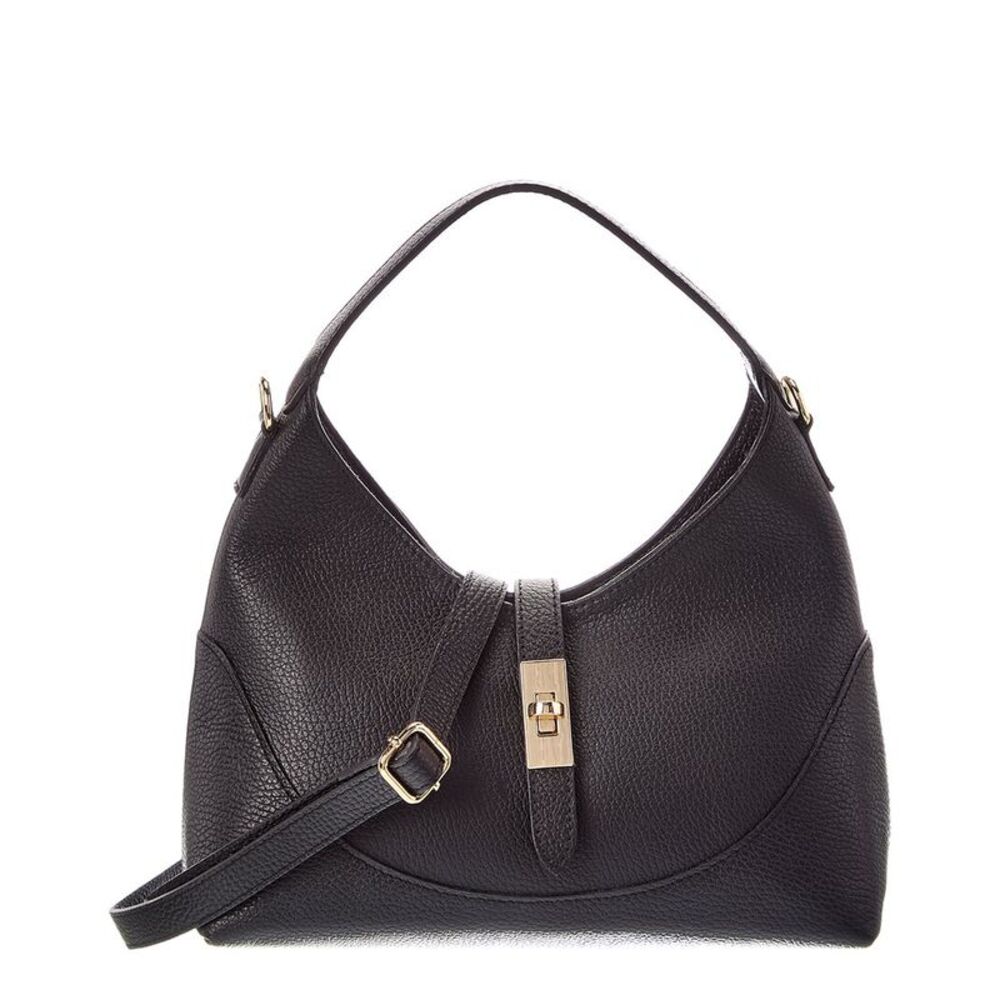 Italian Leather Lina Leather Top Handle Bag, Black